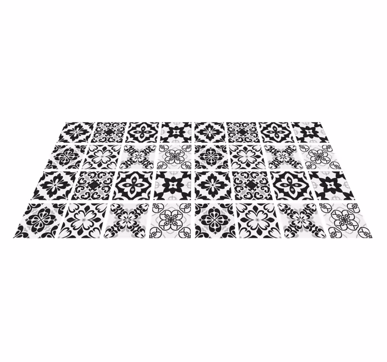 Tapis vinyle cuisine motif hydraulique noir et blanc - TenStickers
