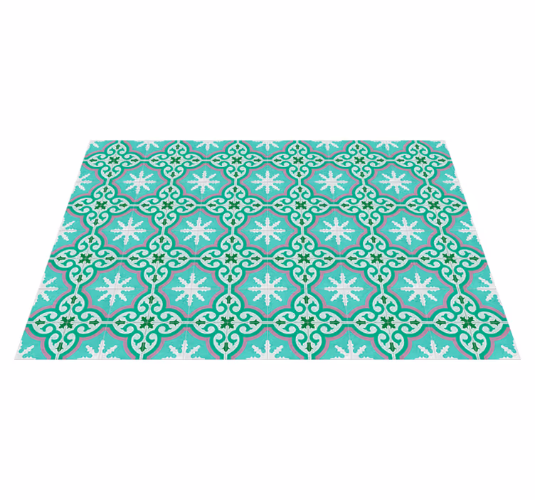 Tapis vinyle motif carreaux hydrauliques verts - TenStickers
