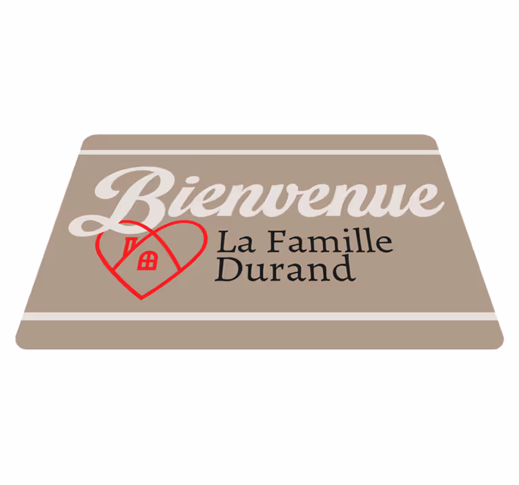 Tapis vinyle entrée bienvenue nom de famille avec coeur - TenStickers