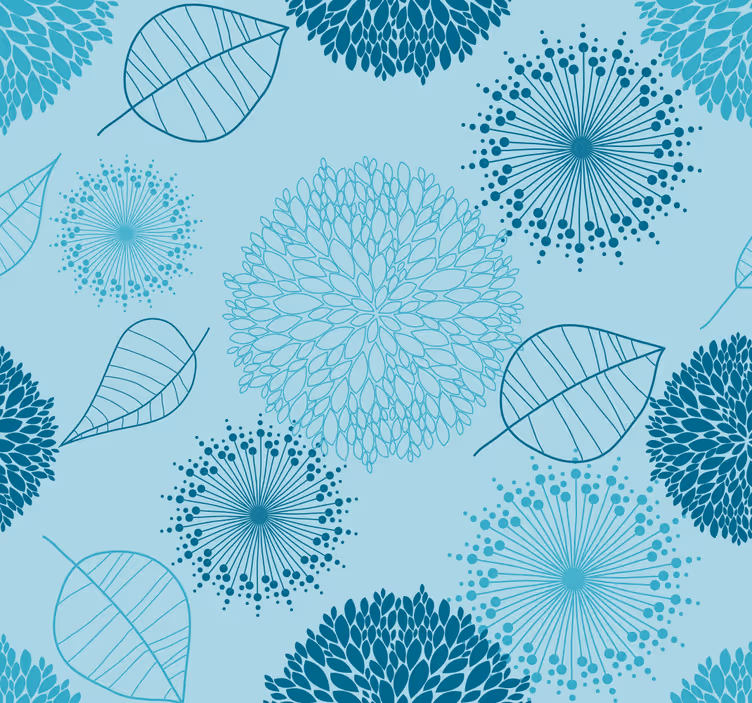 Papier peint bleu grappes florales géométriques - TenStickers