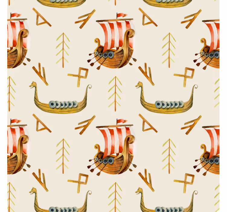 Papier peint nature motif de drakkar viking - TenStickers