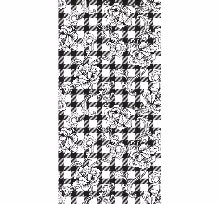 Papier peint ornemental motif à carreaux floraux - TenStickers