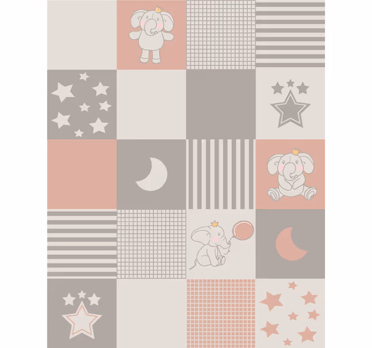 Papier peint animaux motifs éléphants carreaux nordiques - TenStickers