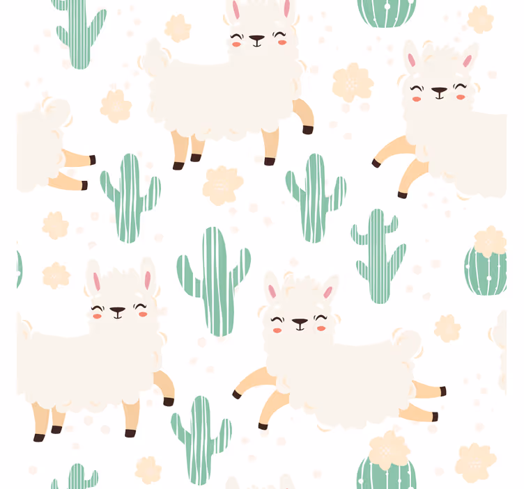Papier peint motif adorables lamas aquarelle cactus - TenStickers