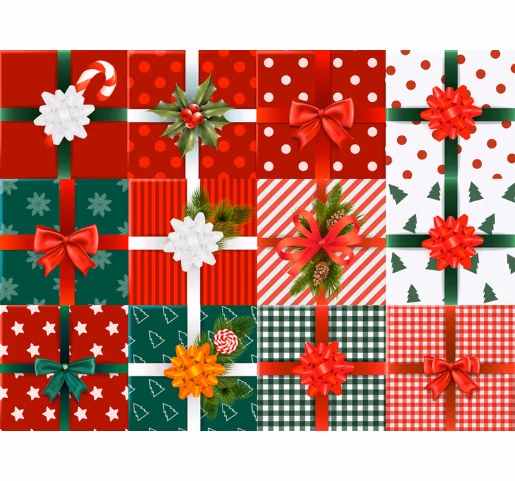 Papier peint noël motifs de cadeaux festifs - TenStickers