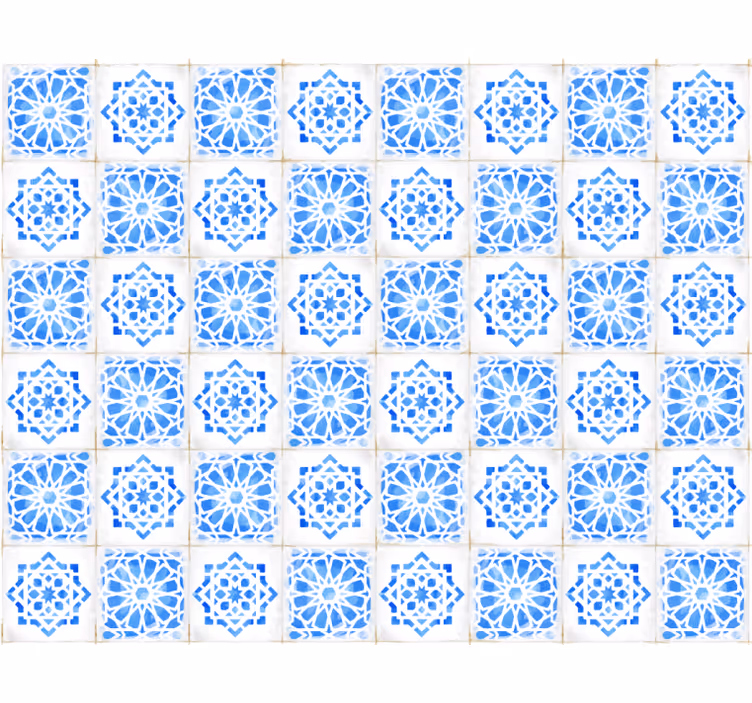 Papier peint carreaux de ciment motifs bleus raffinés - TenStickers