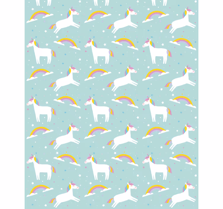 Papier peint chambre enfant licornes avec arc-en-ciel - TenStickers