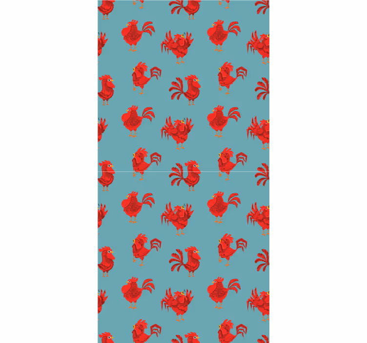 Papier peint chambre enfant coqs rouges sur fond bleu - TenStickers