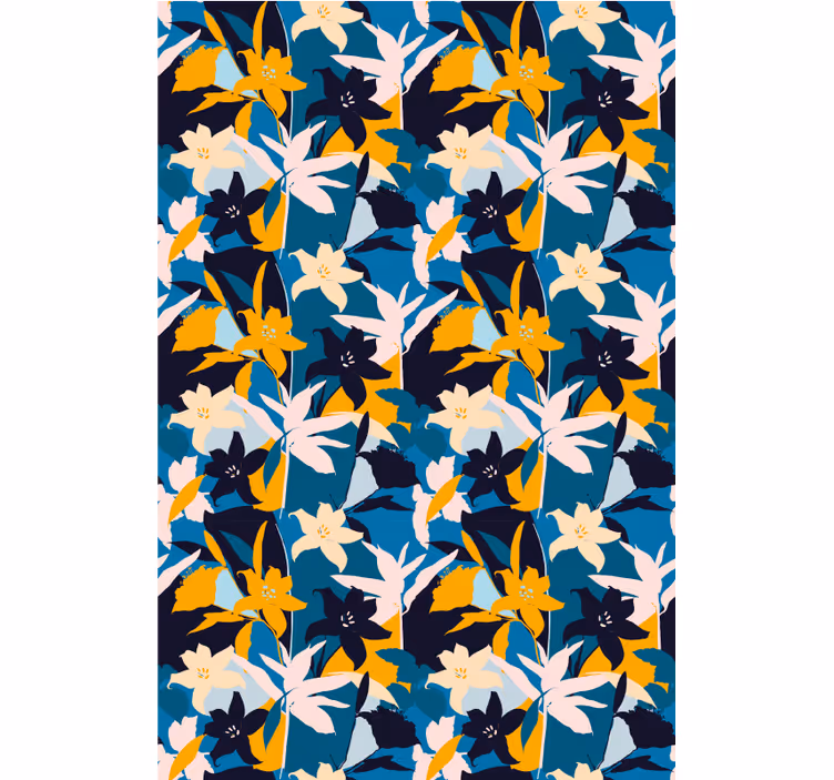 Papier peint couloir fleurs blanches sur fond bleu - TenStickers