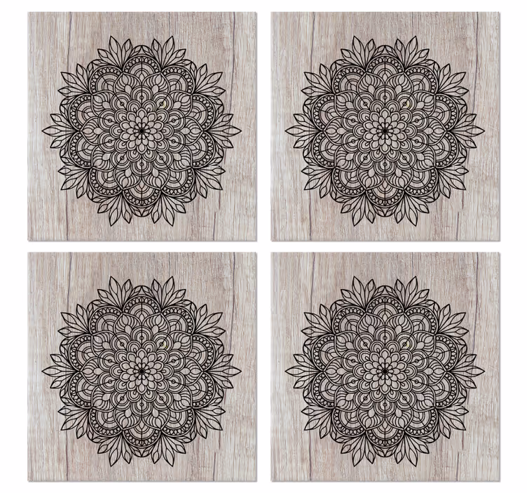 Papier peint carreaux de ciment mandala noir sur bois - TenStickers