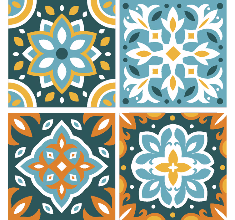 Papier peint carreaux de ciment motifs floraux complexes - TenStickers