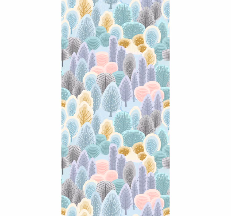 Papier peint arbres motif forêt pastel - TenStickers