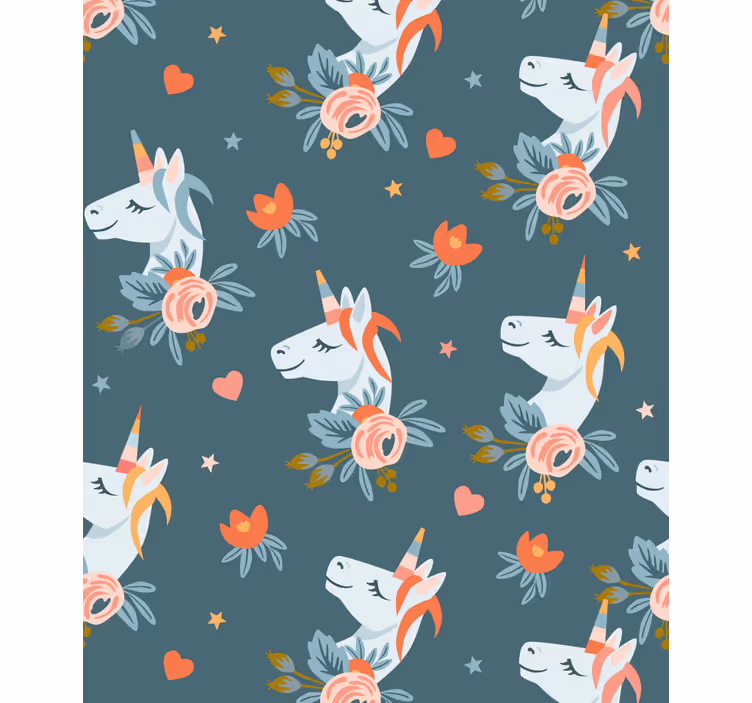 Papier peint chambre enfant licornes bleues charmantes - TenStickers