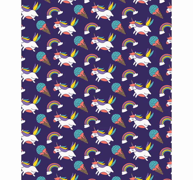 Papier peint chambre enfant licornes et arc-en-ciel - TenStickers