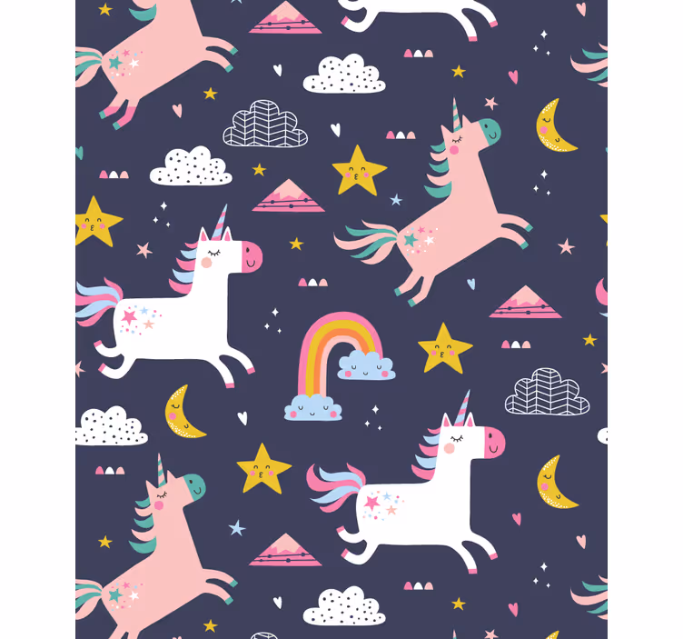 Papier peint chambre enfant licornes et étoiles - TenStickers