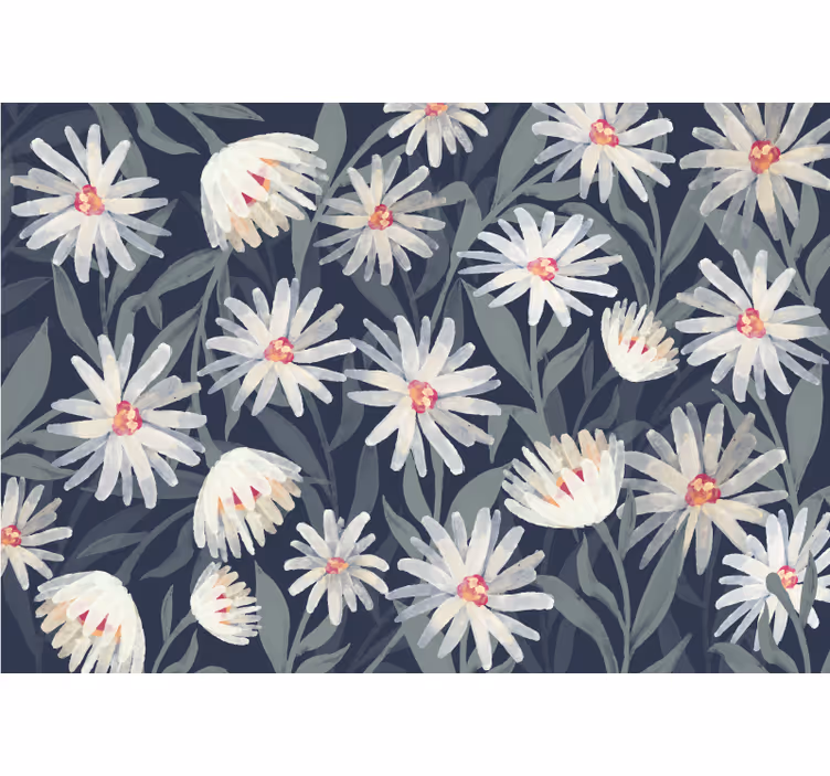 Papier peint cuisine fleurs de marguerite sur fond bleu - TenStickers