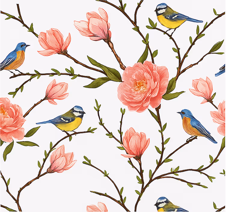 Papier peint oiseaux chant d'oiseau et pivoine - TenStickers