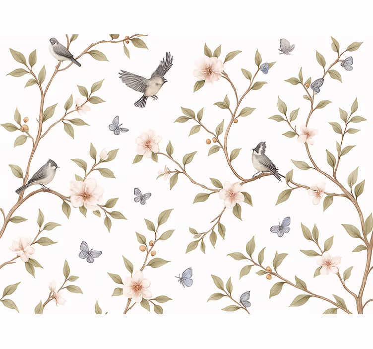 Papier peint oiseaux fleur vintage et oiseau - TenStickers