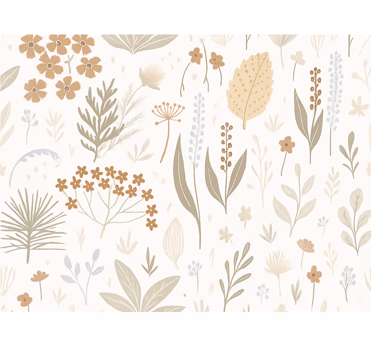 Papier peint feuillage fleurs sauvages aux tons terre - TenStickers