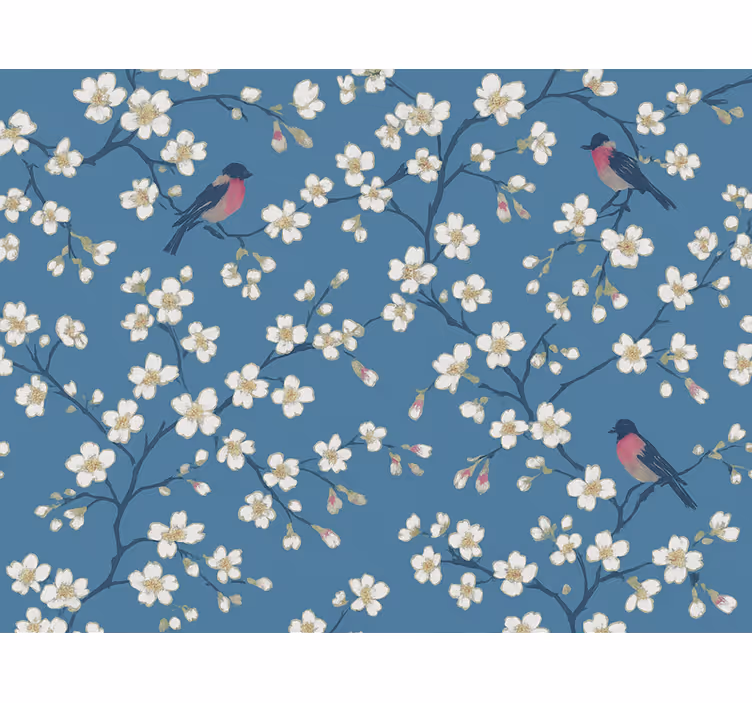 Papier peint floral oiseaux bleus du verger - TenStickers