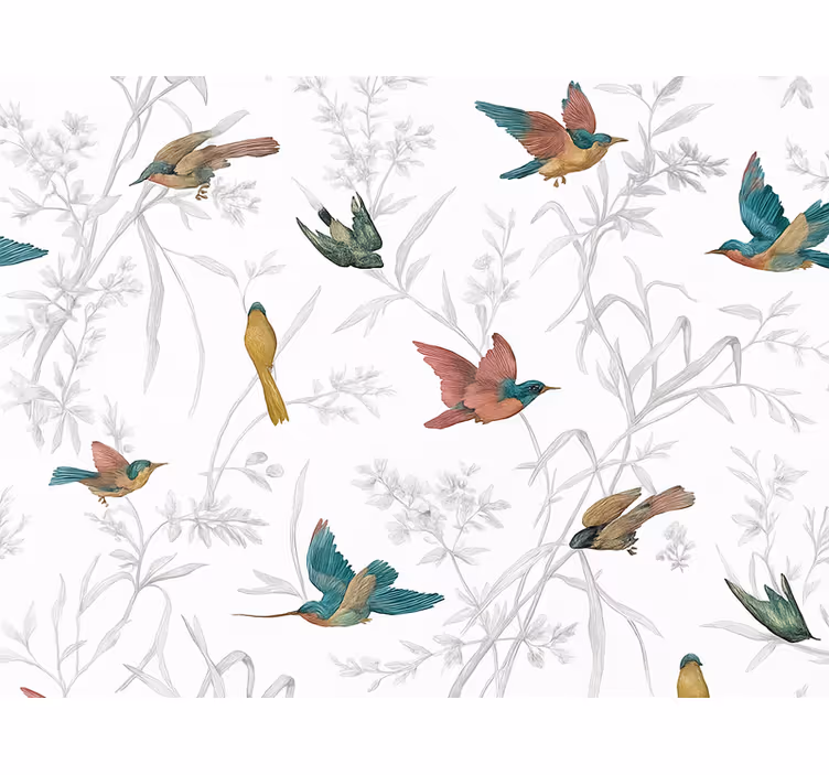 Papier peint salon motif oiseau et feuilles - TenStickers