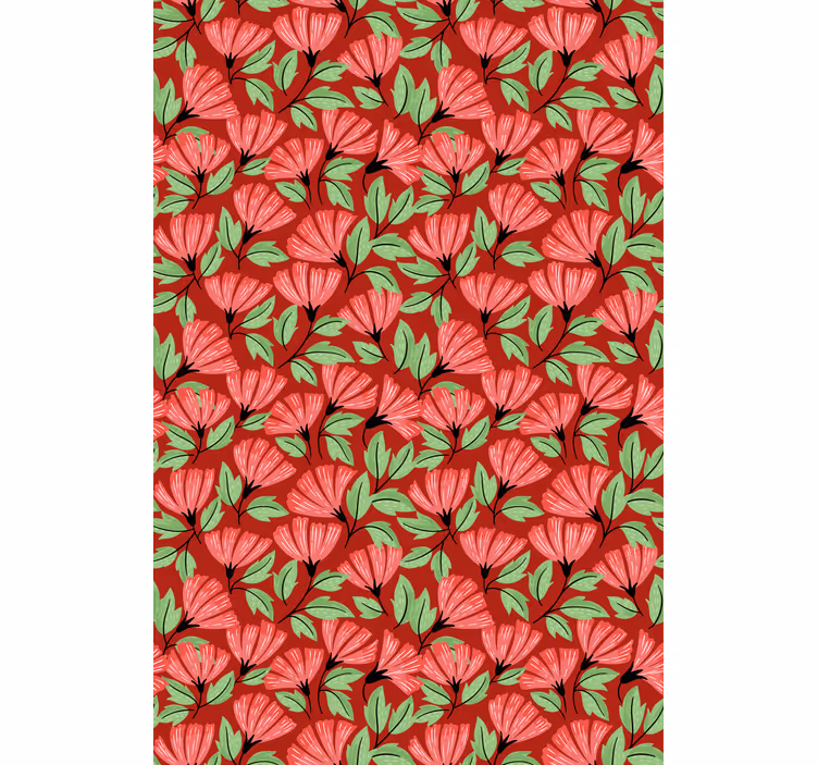 Papier peint fleuri motif rouge vintage - TenStickers