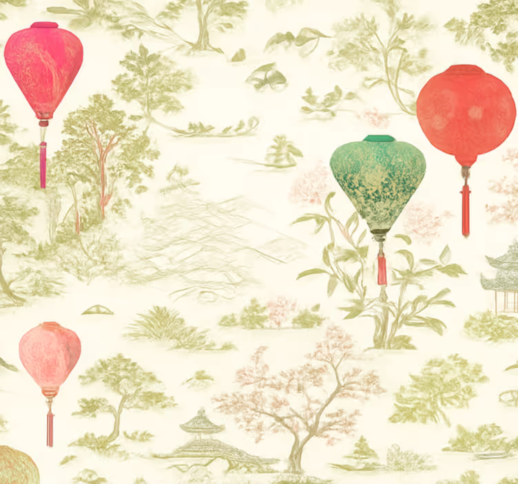 Papier peint chambre paysage chinoiserie oriental - TenStickers