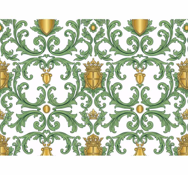 Papier peint baroque vert et or ornemental - TenStickers