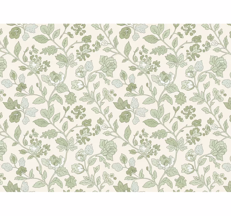 Papier peint pierre floral crème vert - TenStickers