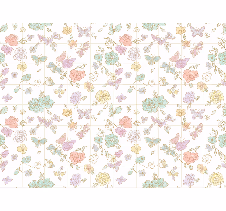 Papier peint floral papillons aux couleurs douces - TenStickers