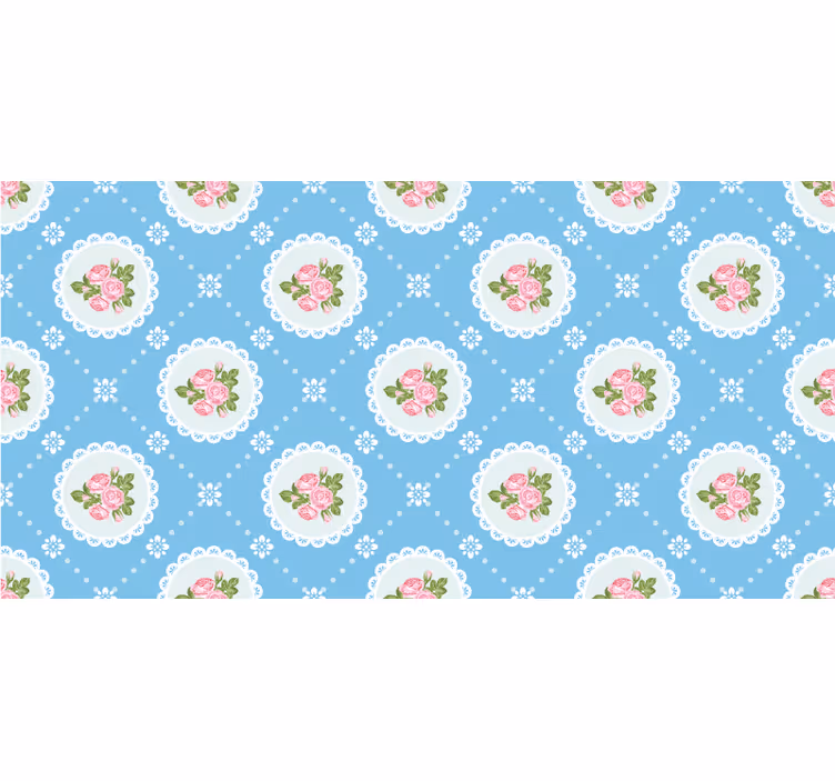 Papier peint bleu motif dentelle florale - TenStickers