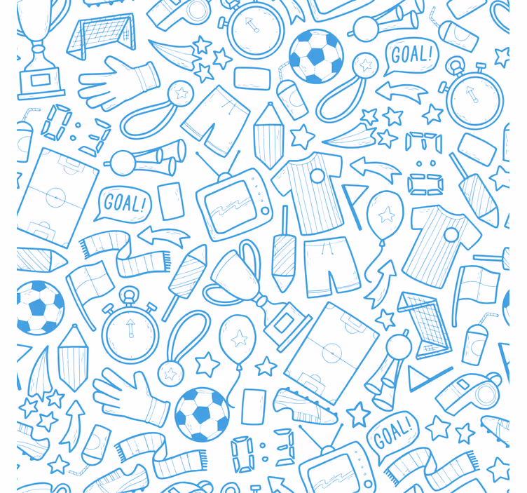 Papier peint bleu illustration de doodles football - TenStickers