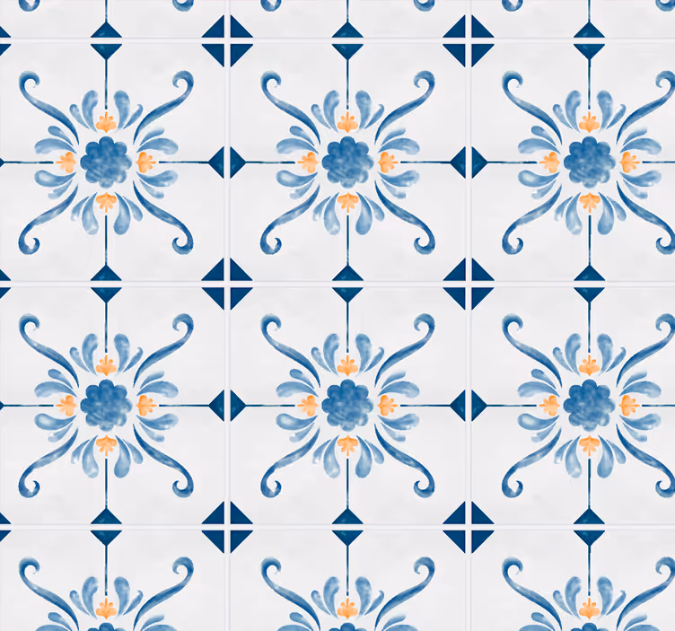 Papier peint salle de bain effet carrelage bleu - TenStickers