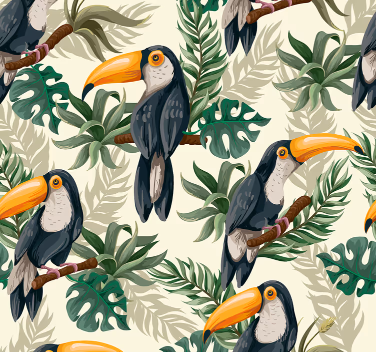Papier peint salon jungle toucan - TenStickers