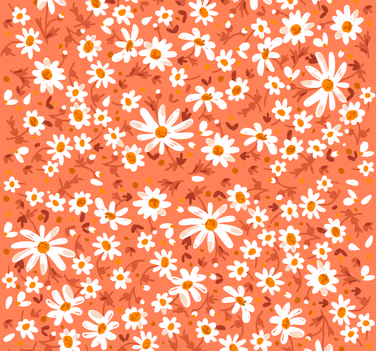 Papier peint floral marguerites sur fond marron - TenStickers