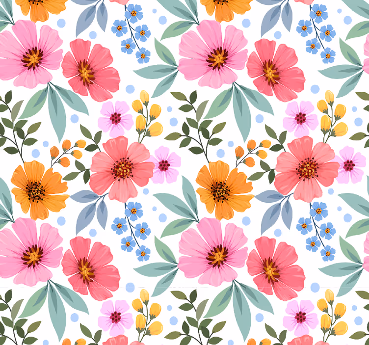 Papier peint floral petit motif coloré - TenStickers