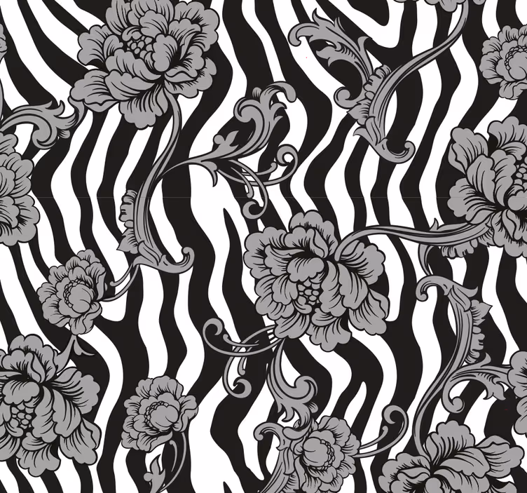 Papier peint zèbre fusion florale à rayures zébrées - TenStickers