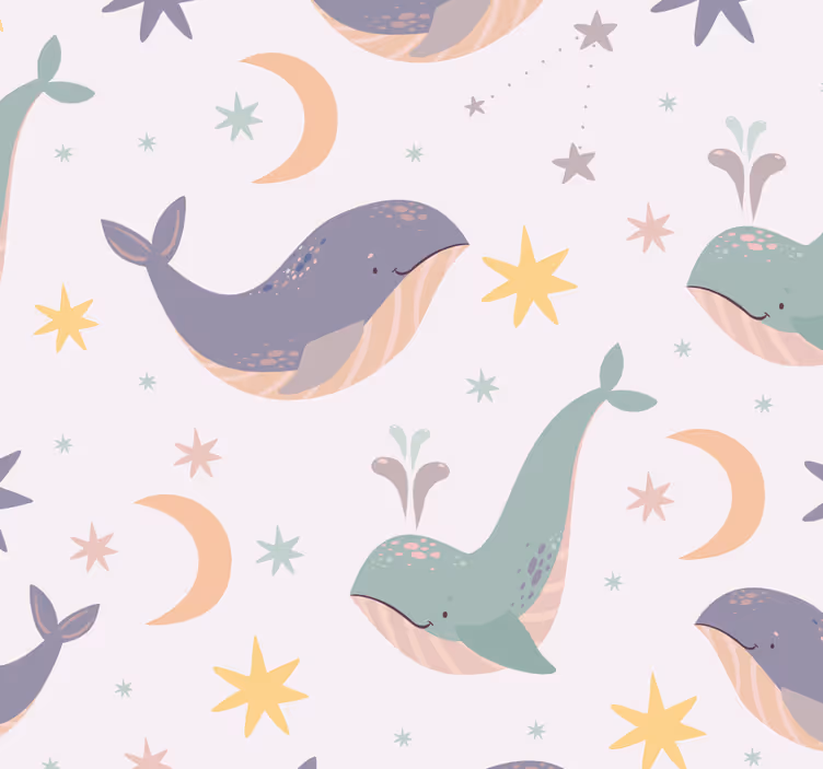 Papier peint animaux motifs de baleines fantaisistes - TenStickers