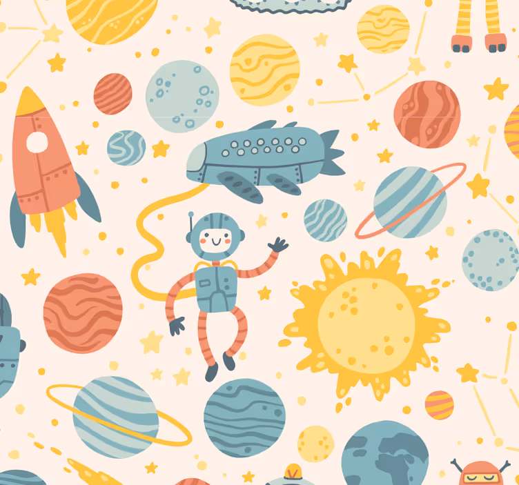 Papier peint chambre enfant scène d'aventure spatiale - TenStickers