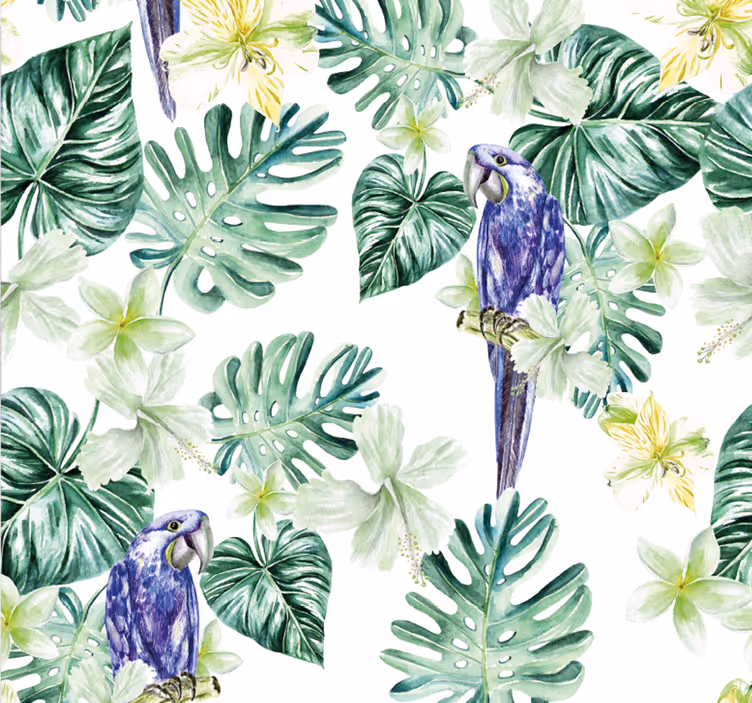 Papier peint oiseaux perroquets flore tropicale - TenStickers