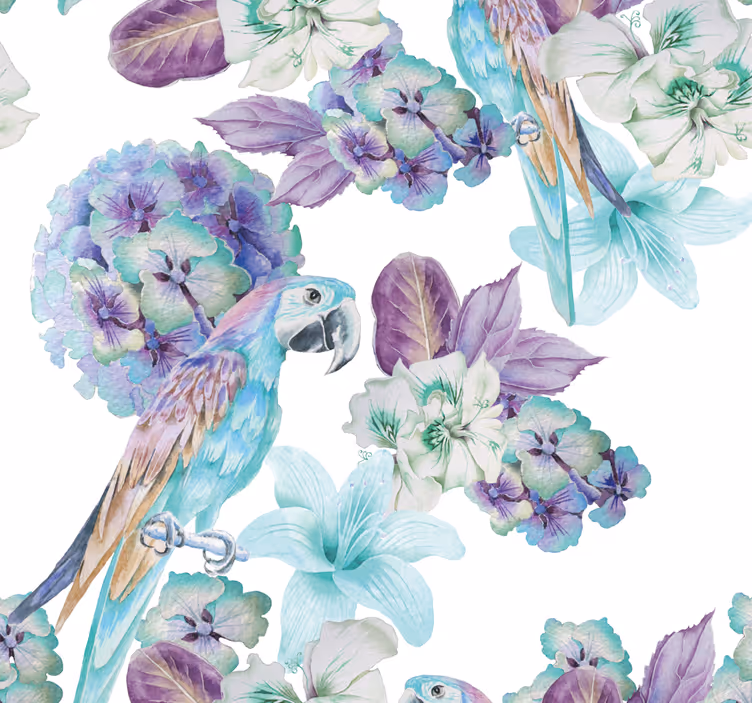 Papier peint perroquets motif délicat tons bleus - TenStickers