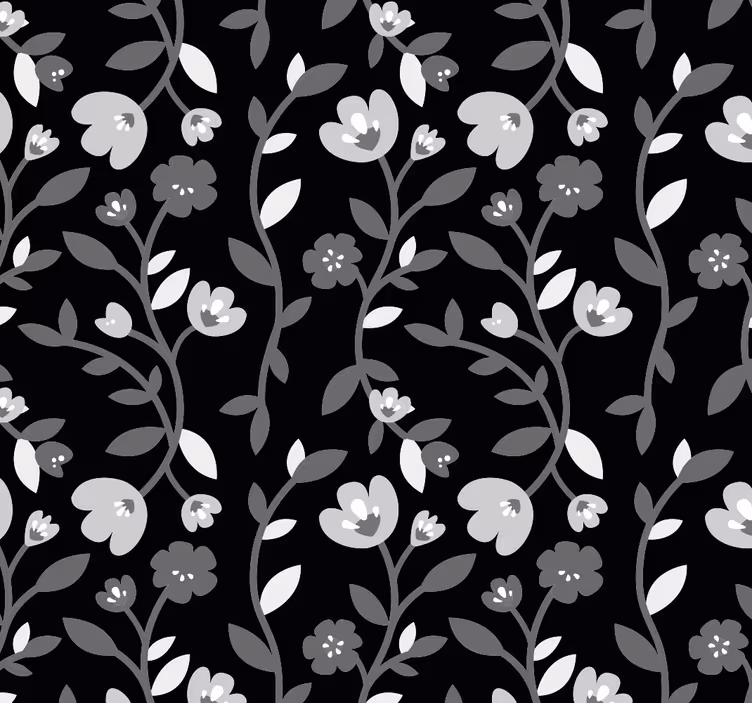 Papier peint floral motif tons gris sur fond noir - TenStickers