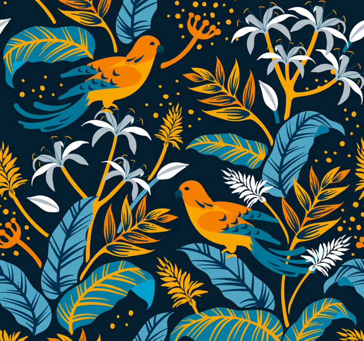 Papier peint feuillage et oiseaux tropicaux - TenStickers