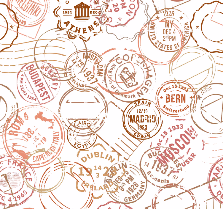 Papier peint ville motif de passeport tamponné - TenStickers