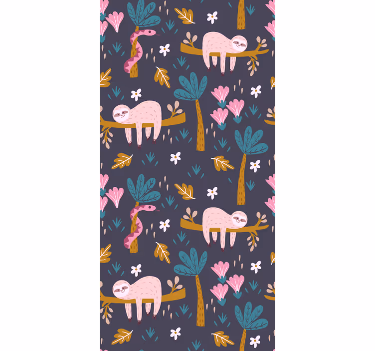 Papier peint animaux paresseux rose - TenStickers