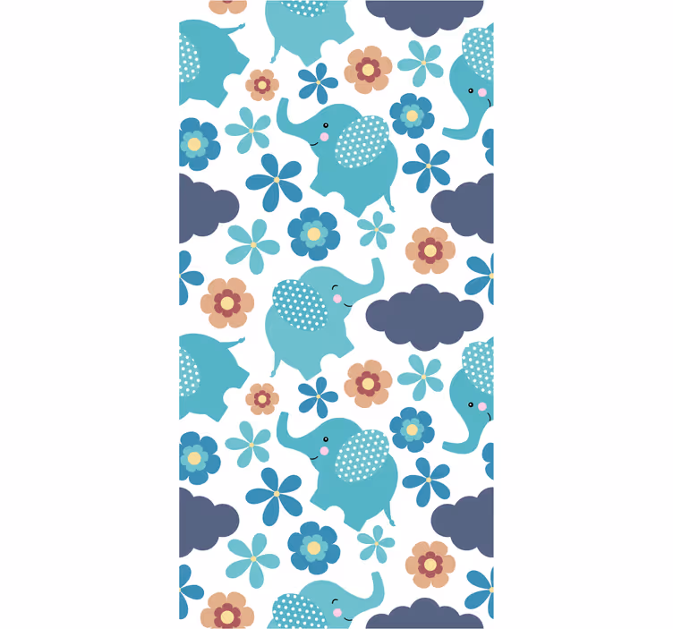 Papier peint éléphants et fleurs bleus - TenStickers