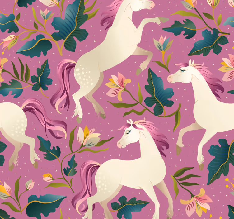 Papier peint chambre Conception de cheval rose et floral - TenStickers