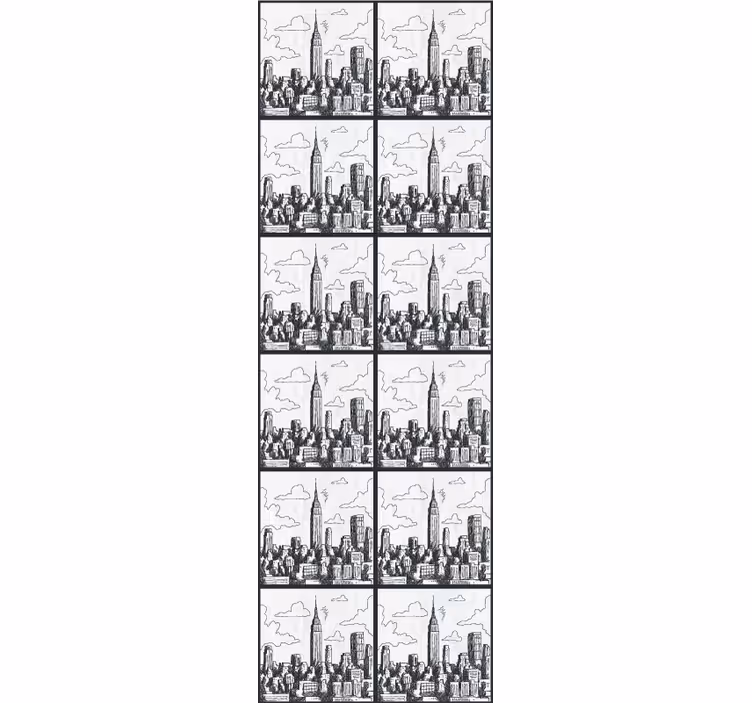 Papier peint ville motif de croquis horizon urbain - TenStickers
