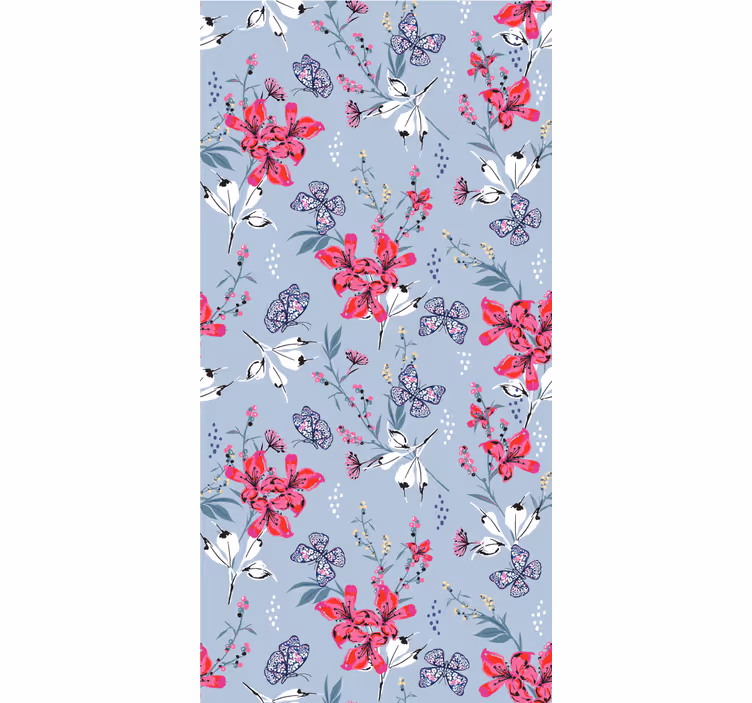 Papier peint floral avec papillons bleu et rose - TenStickers