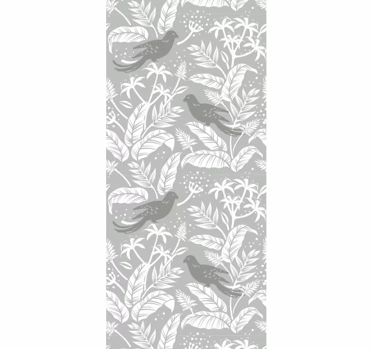 Papier peint feuillage oiseaux gris sereins - TenStickers
